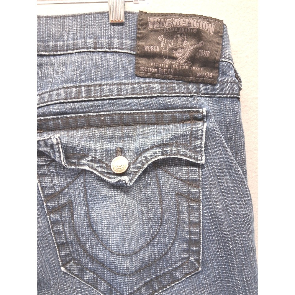 True Religion Ricky Relaxed Straight Jeans Navy Blue Denim Men Size‎ 42x32
